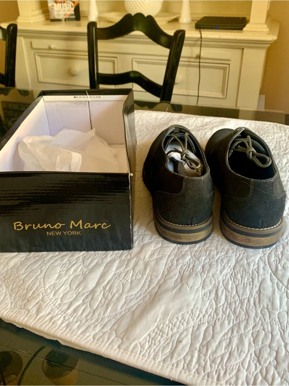 Bruno Marc Grey Suede Oxford Lace-Up Shoes